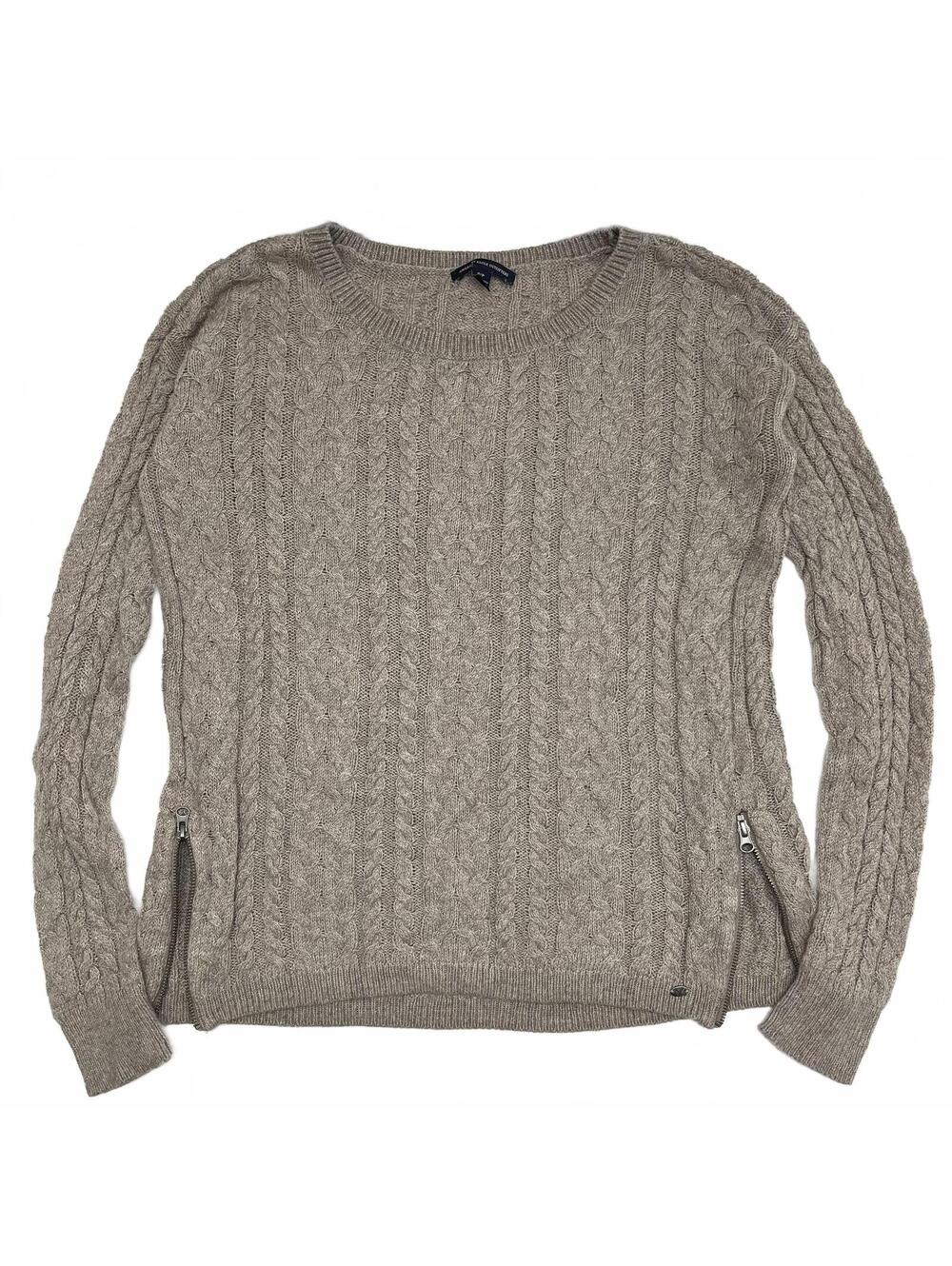 American Eagle Tan Cable Knit Sweater With Waist Zippers Sz S